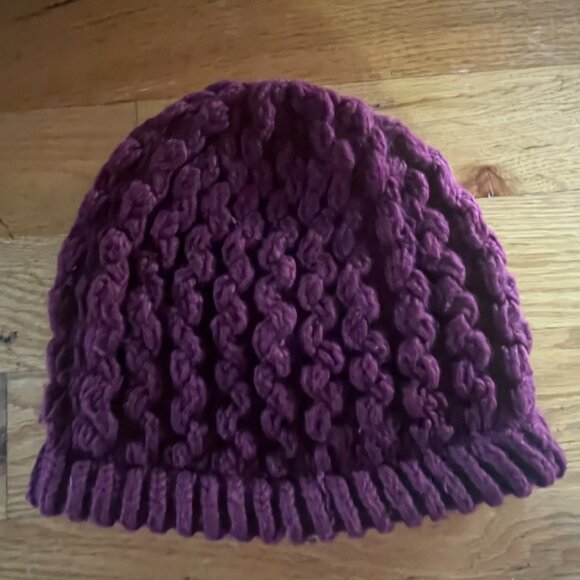 Vintage Hansen Chunky Knit Beanie Hat Plum Purple One Size Made in USA - Picture 3 of 5